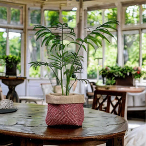 Red Wool Geometric & Hessian Pot