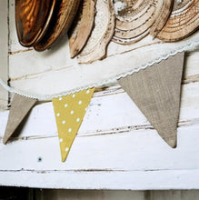 Load image into Gallery viewer, Yellow Polka Cotton &amp; Rustic Hessian Bunting
