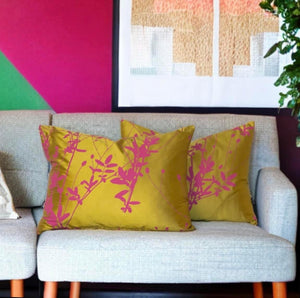 Silk Mustard & Dusky Pink Floral Cushion