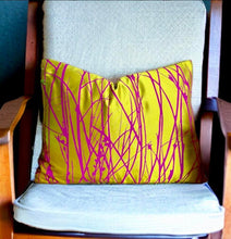 Load image into Gallery viewer, Silk Mustard &amp; Magenta Grasses Cushion
