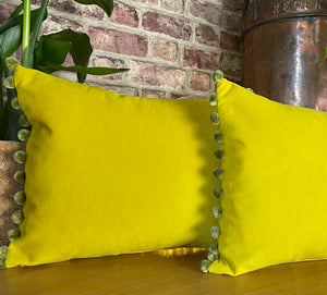 Sunshine Yellow Pom Pom Velvet Cushion