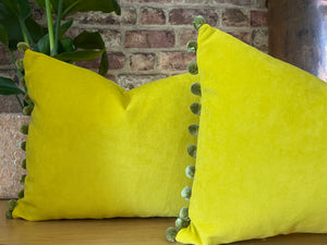 Sunshine Yellow Pom Pom Velvet Cushion