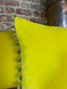 Sunshine Yellow Pom Pom Velvet Cushion