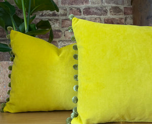 Sunshine Yellow Pom Pom Velvet Cushion