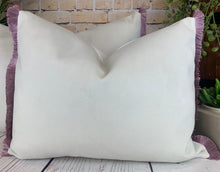 Load image into Gallery viewer, Optic White &amp; Soft Lilac Fringe Velvet Cushion
