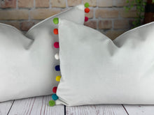 Load image into Gallery viewer, Optic White &amp; Multi Large Pom Pom Velvet Cushion
