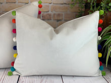 Load image into Gallery viewer, Optic White &amp; Multi Large Pom Pom Velvet Cushion
