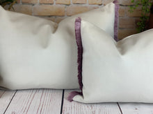 Load image into Gallery viewer, Optic White &amp; Soft Lilac Fringe Velvet Cushion
