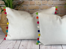Load image into Gallery viewer, Optic White &amp; Multi Large Pom Pom Velvet Cushion
