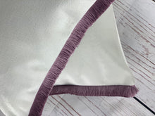 Load image into Gallery viewer, Optic White &amp; Soft Lilac Fringe Velvet Cushion
