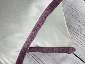 Optic White & Soft Lilac Fringe Velvet Cushion