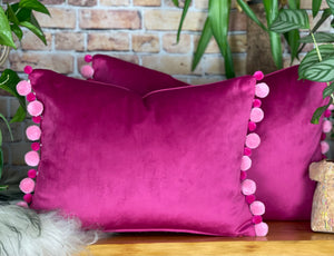 Pink pom pom hot sale cushion