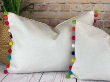 Load image into Gallery viewer, Optic White &amp; Multi Large Pom Pom Velvet Cushion
