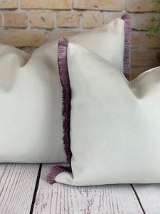 Optic White & Soft Lilac Fringe Velvet Cushion