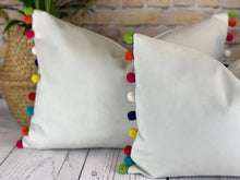 Load image into Gallery viewer, Optic White &amp; Multi Large Pom Pom Velvet Cushion
