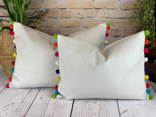 Load image into Gallery viewer, Optic White &amp; Multi Large Pom Pom Velvet Cushion
