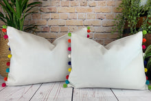 Load image into Gallery viewer, Optic White &amp; Multi Large Pom Pom Velvet Cushion
