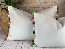 Load image into Gallery viewer, Optic White &amp; Multi Large Pom Pom Velvet Cushion
