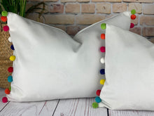 Load image into Gallery viewer, Optic White &amp; Multi Large Pom Pom Velvet Cushion
